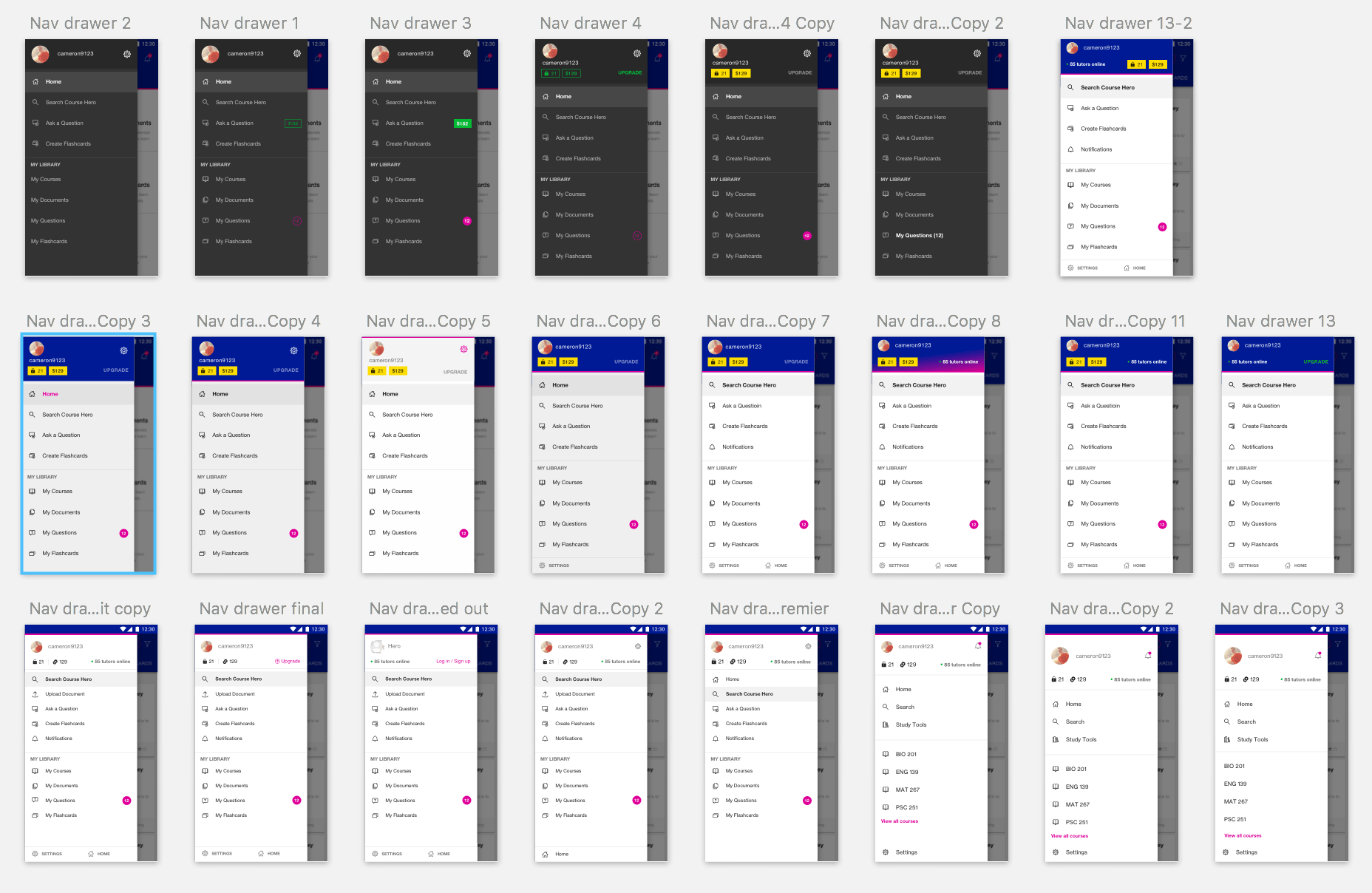 Nav Drawer Iterations